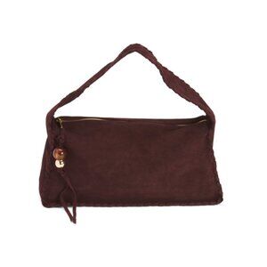 CHEVAL Wine Made In Italy Suede Shoulder Stitch Bag With Zipper Pull Charm